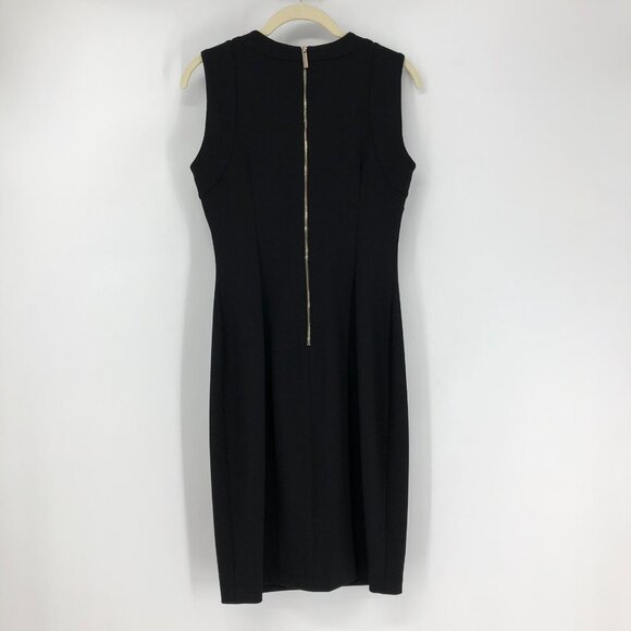 Calvin Klein Black Sheath Midi Sleeveless Dress Front Cutouts back zipup size 2 - Picture 3 of 15